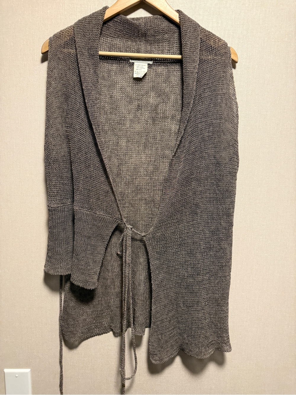 Sarah Pacini Italy Linen Open Wrap Knit Cardigan One Size Taupe Wrap Lagenlook